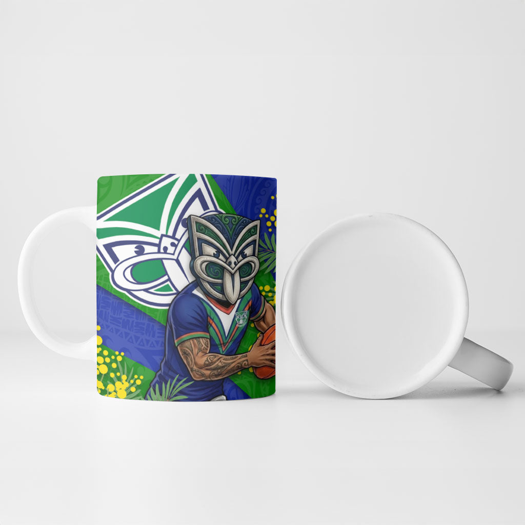 New Zealand Warriors Ceramic Mug Golden Wattle Floral Polynesian - Australian Flower - Rugby Mascot