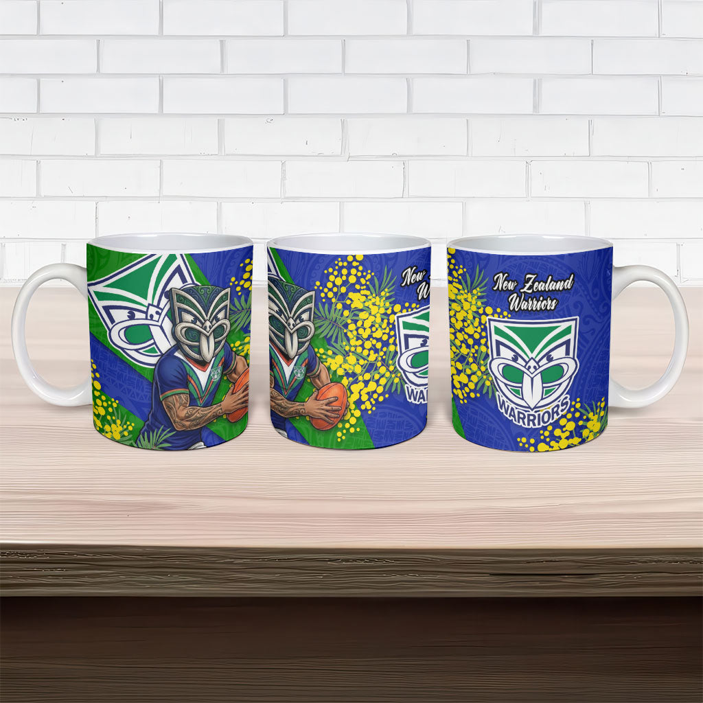 New Zealand Warriors Ceramic Mug Golden Wattle Floral Polynesian - Australian Flower - Rugby Mascot