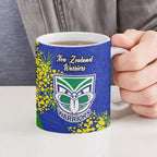 New Zealand Warriors Ceramic Mug Golden Wattle Floral Polynesian - Australian Flower - Rugby Mascot
