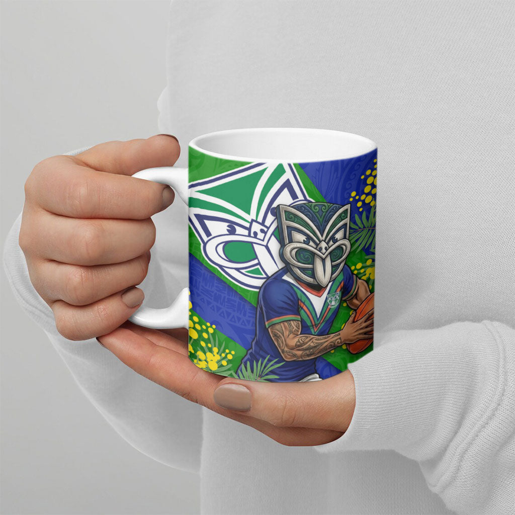 New Zealand Warriors Ceramic Mug Golden Wattle Floral Polynesian - Australian Flower - Rugby Mascot