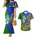 New Zealand Warriors Couples Matching Mermaid Dress and Hawaiian Shirt Golden Wattle Floral Polynesian - Australian Flower - Rugby Mascot