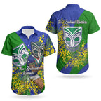 New Zealand Warriors Couples Matching Mermaid Dress and Hawaiian Shirt Golden Wattle Floral Polynesian - Australian Flower - Rugby Mascot