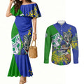 New Zealand Warriors Couples Matching Mermaid Dress and Long Sleeve Button Shirt Golden Wattle Floral Polynesian - Australian Flower - Rugby Mascot