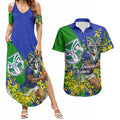 New Zealand Warriors Couples Matching Summer Maxi Dress and Hawaiian Shirt Golden Wattle Floral Polynesian - Australian Flower - Rugby Mascot
