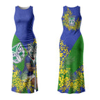 New Zealand Warriors Couples Matching Tank Maxi Dress and Hawaiian Shirt Golden Wattle Floral Polynesian - Australian Flower - Rugby Mascot