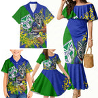 New Zealand Warriors Family Matching Mermaid Dress and Hawaiian Shirt Golden Wattle Floral Polynesian - Australian Flower - Rugby Mascot