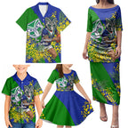 New Zealand Warriors Family Matching Puletasi and Hawaiian Shirt Golden Wattle Floral Polynesian - Australian Flower - Rugby Mascot
