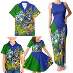 New Zealand Warriors Family Matching Tank Maxi Dress and Hawaiian Shirt Golden Wattle Floral Polynesian - Australian Flower - Rugby Mascot