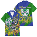 New Zealand Warriors Family Matching Tank Maxi Dress and Hawaiian Shirt Golden Wattle Floral Polynesian - Australian Flower - Rugby Mascot