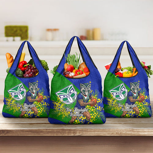 New Zealand Warriors Grocery Bag Golden Wattle Floral Polynesian - Australian Flower - Rugby Mascot