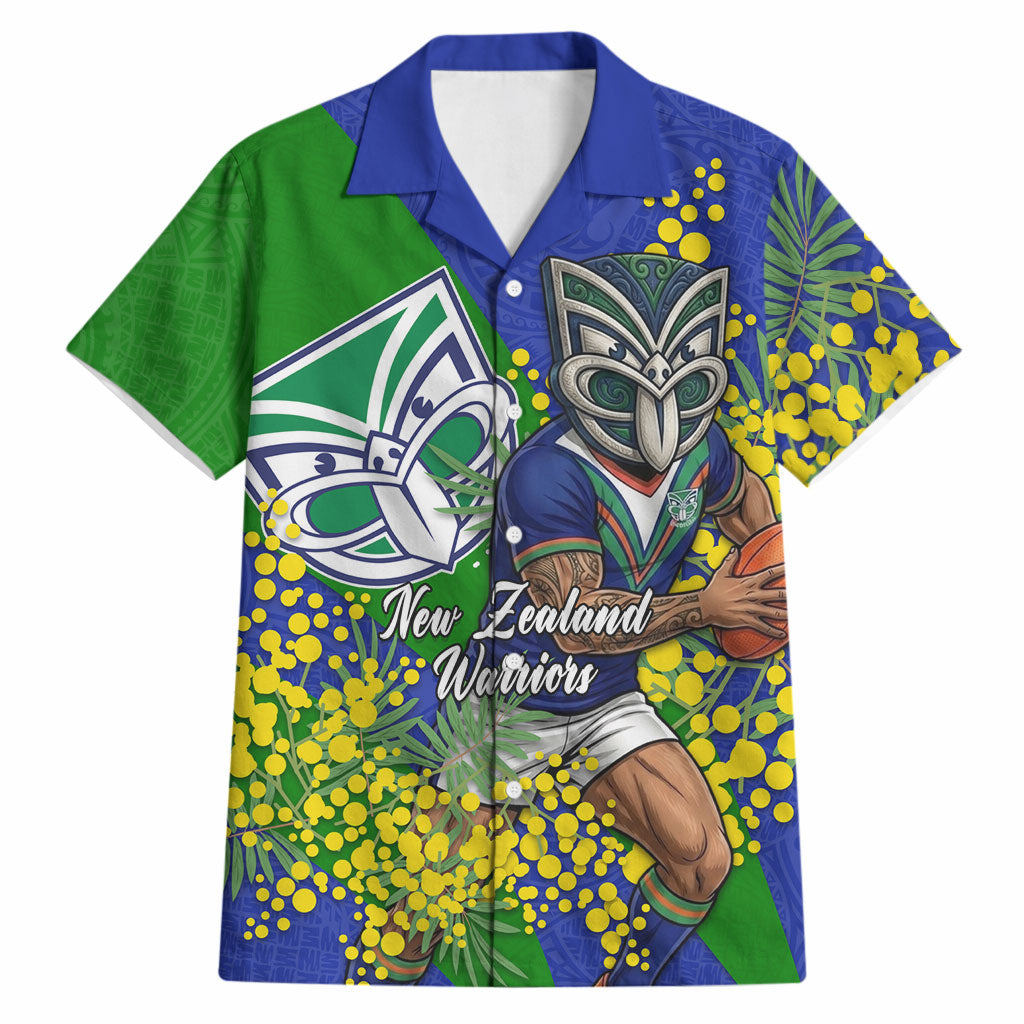 New Zealand Warriors Hawaiian Shirt Golden Wattle Floral Polynesian - Australian Flower - Rugby Mascot