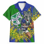 New Zealand Warriors Hawaiian Shirt Golden Wattle Floral Polynesian - Australian Flower - Rugby Mascot