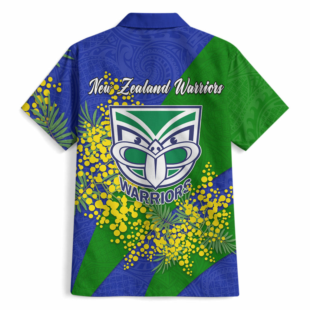 New Zealand Warriors Hawaiian Shirt Golden Wattle Floral Polynesian - Australian Flower - Rugby Mascot