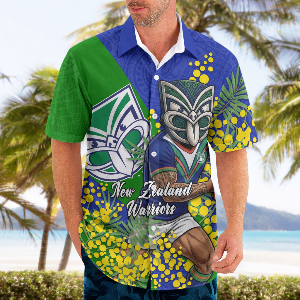 New Zealand Warriors Hawaiian Shirt Golden Wattle Floral Polynesian - Australian Flower - Rugby Mascot