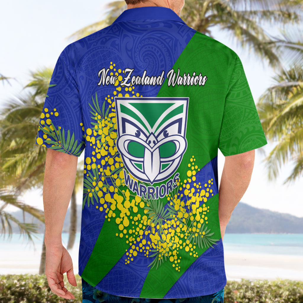 New Zealand Warriors Hawaiian Shirt Golden Wattle Floral Polynesian - Australian Flower - Rugby Mascot
