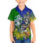 New Zealand Warriors Hawaiian Shirt Golden Wattle Floral Polynesian - Australian Flower - Rugby Mascot