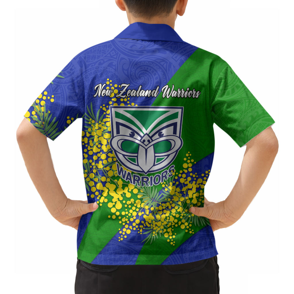 New Zealand Warriors Hawaiian Shirt Golden Wattle Floral Polynesian - Australian Flower - Rugby Mascot