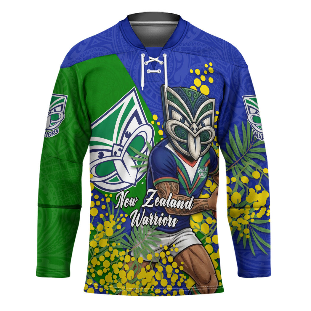 New Zealand Warriors Hockey Jersey Golden Wattle Floral Polynesian - Australian Flower - Rugby Mascot