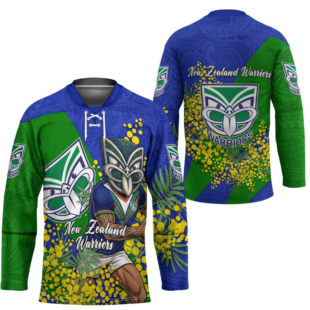 New Zealand Warriors Hockey Jersey Golden Wattle Floral Polynesian - Australian Flower - Rugby Mascot