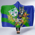 New Zealand Warriors Hooded Blanket Golden Wattle Floral Polynesian - Australian Flower - Rugby Mascot