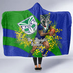 New Zealand Warriors Hooded Blanket Golden Wattle Floral Polynesian - Australian Flower - Rugby Mascot