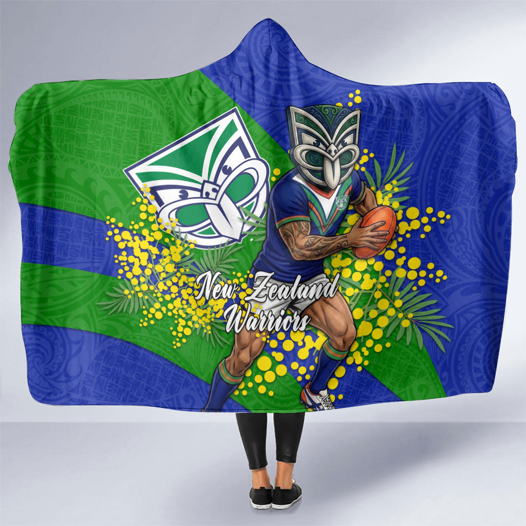 New Zealand Warriors Hooded Blanket Golden Wattle Floral Polynesian - Australian Flower - Rugby Mascot