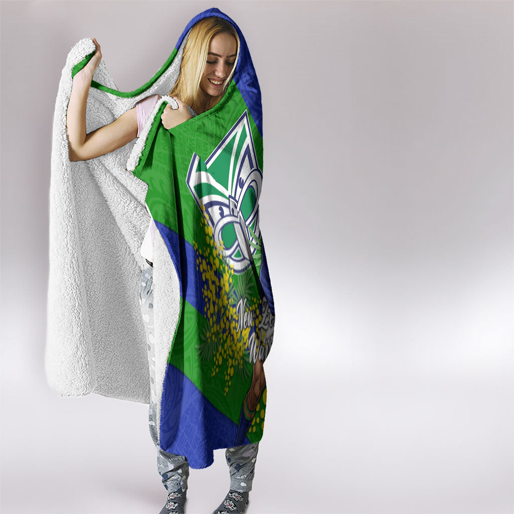 New Zealand Warriors Hooded Blanket Golden Wattle Floral Polynesian - Australian Flower - Rugby Mascot