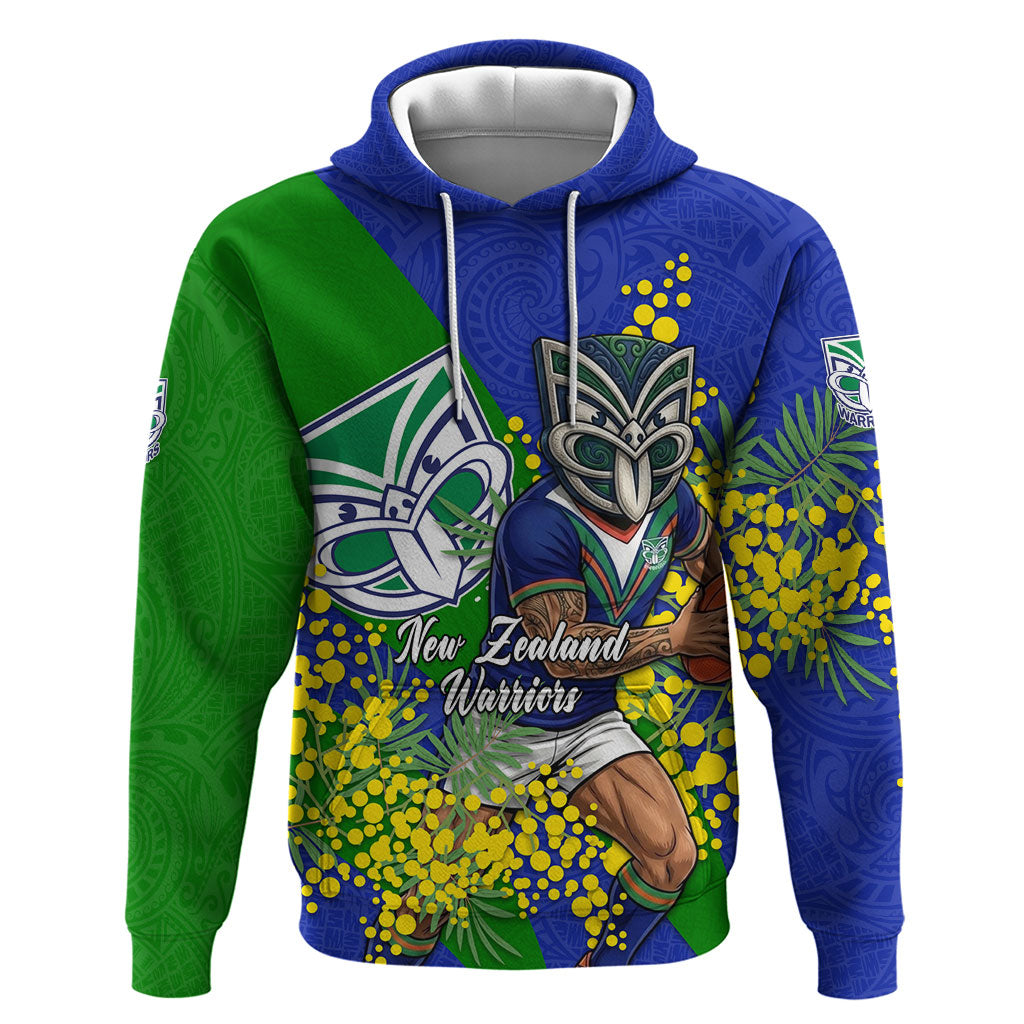 New Zealand Warriors Hoodie Golden Wattle Floral Polynesian - Australian Flower - Rugby Mascot