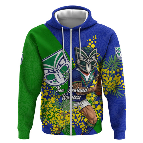 New Zealand Warriors Hoodie Golden Wattle Floral Polynesian - Australian Flower - Rugby Mascot