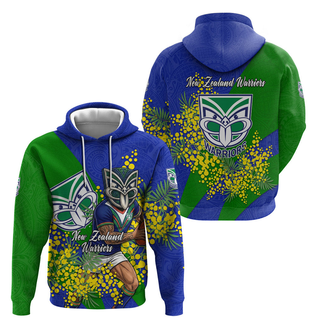New Zealand Warriors Hoodie Golden Wattle Floral Polynesian - Australian Flower - Rugby Mascot