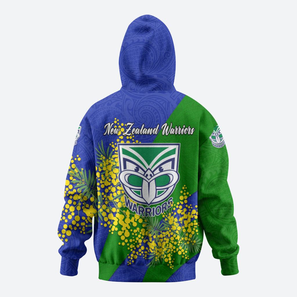 New Zealand Warriors Hoodie Golden Wattle Floral Polynesian - Australian Flower - Rugby Mascot