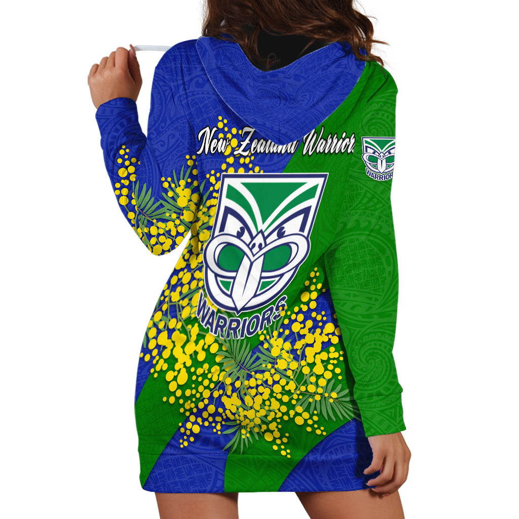 New Zealand Warriors Hoodie Dress Golden Wattle Floral Polynesian - Australian Flower - Rugby Mascot