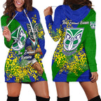 New Zealand Warriors Hoodie Dress Golden Wattle Floral Polynesian - Australian Flower - Rugby Mascot