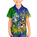 New Zealand Warriors Kid Hawaiian Shirt Golden Wattle Floral Polynesian - Australian Flower - Rugby Mascot