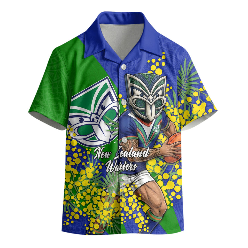 New Zealand Warriors Kid Hawaiian Shirt Golden Wattle Floral Polynesian - Australian Flower - Rugby Mascot