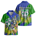 New Zealand Warriors Kid Hawaiian Shirt Golden Wattle Floral Polynesian - Australian Flower - Rugby Mascot