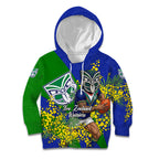 New Zealand Warriors Kid Hoodie Golden Wattle Floral Polynesian - Australian Flower - Rugby Mascot