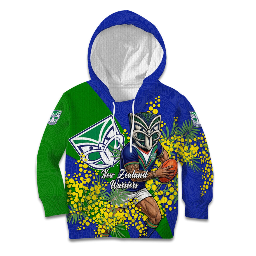 New Zealand Warriors Kid Hoodie Golden Wattle Floral Polynesian - Australian Flower - Rugby Mascot