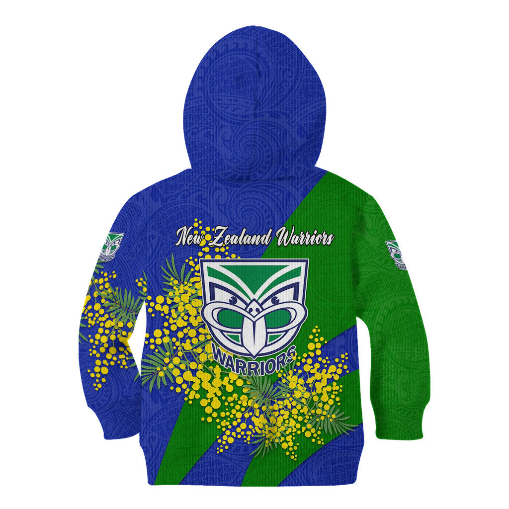 New Zealand Warriors Kid Hoodie Golden Wattle Floral Polynesian - Australian Flower - Rugby Mascot