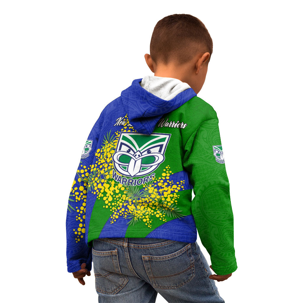 New Zealand Warriors Kid Hoodie Golden Wattle Floral Polynesian - Australian Flower - Rugby Mascot