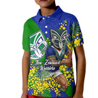 New Zealand Warriors Kid Polo Shirt Golden Wattle Floral Polynesian - Australian Flower - Rugby Mascot