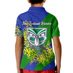 New Zealand Warriors Kid Polo Shirt Golden Wattle Floral Polynesian - Australian Flower - Rugby Mascot