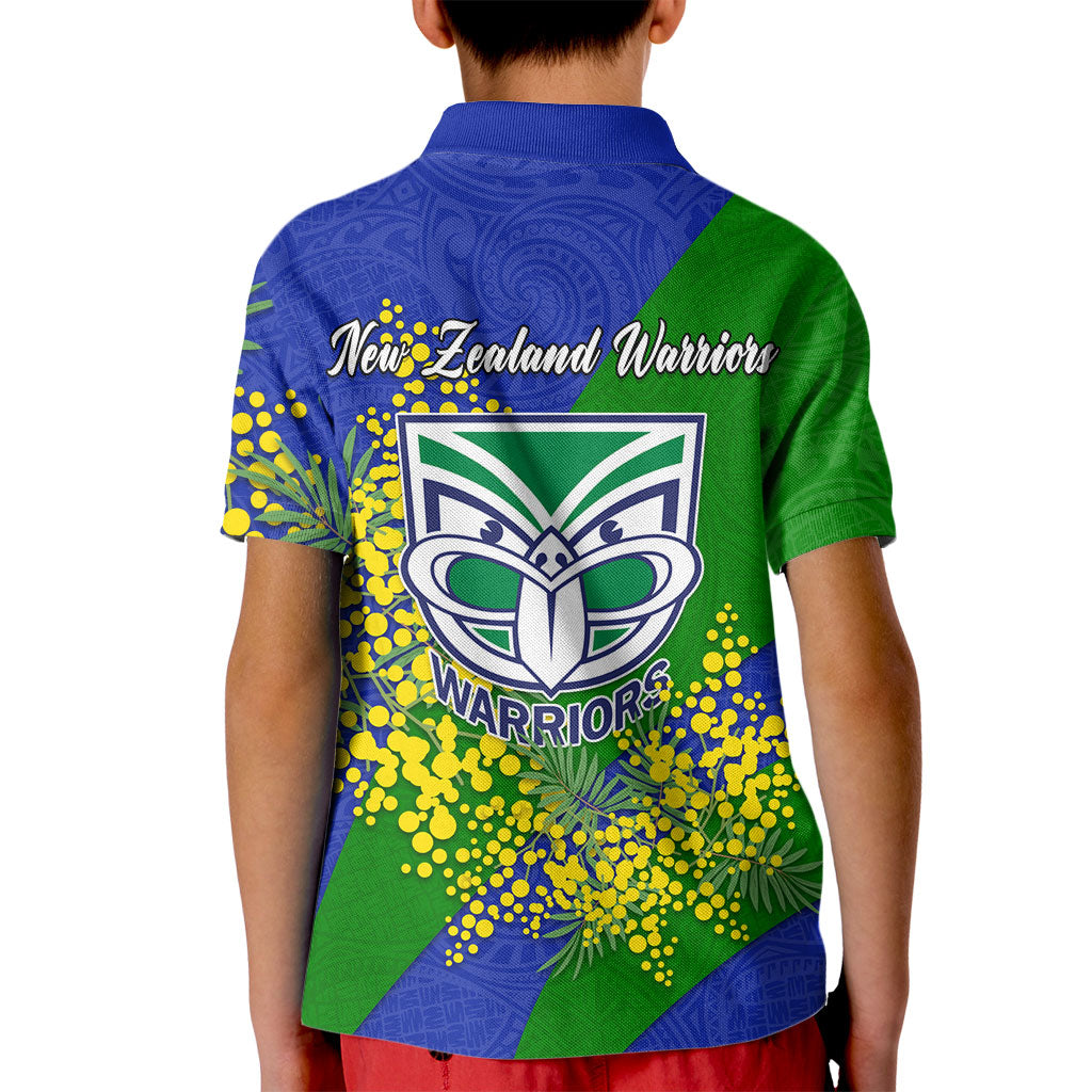 New Zealand Warriors Kid Polo Shirt Golden Wattle Floral Polynesian - Australian Flower - Rugby Mascot
