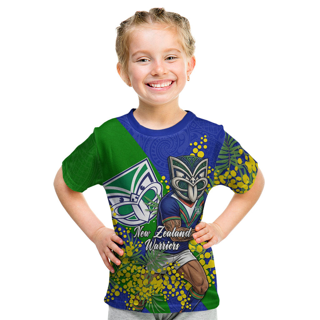 New Zealand Warriors Kid T Shirt Golden Wattle Floral Polynesian - Australian Flower - Rugby Mascot