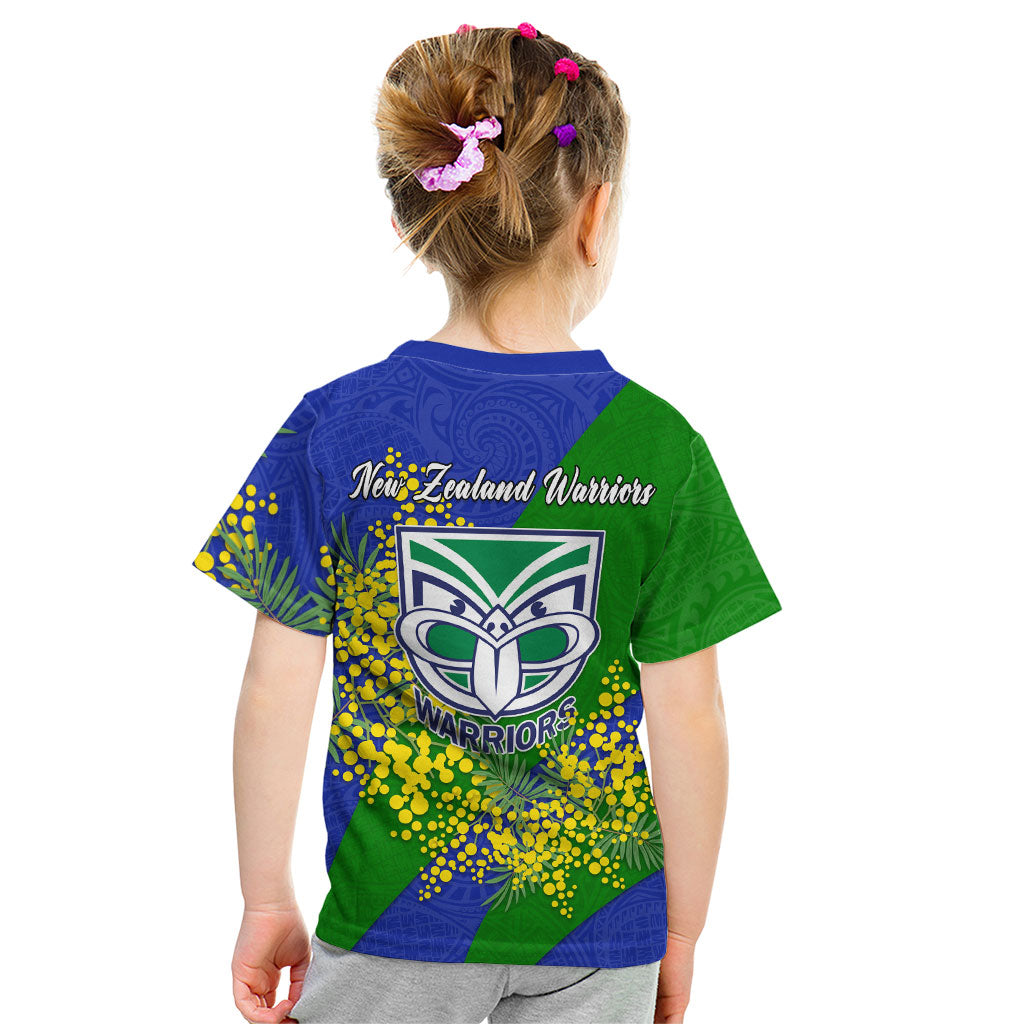 New Zealand Warriors Kid T Shirt Golden Wattle Floral Polynesian - Australian Flower - Rugby Mascot