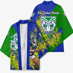 New Zealand Warriors Kimono Golden Wattle Floral Polynesian - Australian Flower - Rugby Mascot