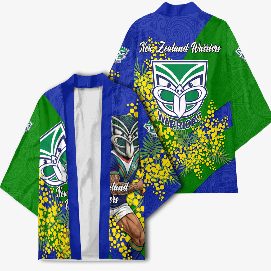 New Zealand Warriors Kimono Golden Wattle Floral Polynesian - Australian Flower - Rugby Mascot