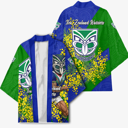 New Zealand Warriors Kimono Golden Wattle Floral Polynesian - Australian Flower - Rugby Mascot