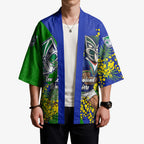 New Zealand Warriors Kimono Golden Wattle Floral Polynesian - Australian Flower - Rugby Mascot