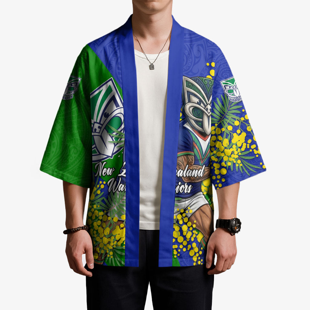 New Zealand Warriors Kimono Golden Wattle Floral Polynesian - Australian Flower - Rugby Mascot